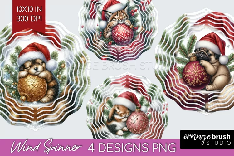 Christmas Animals Wind Spinner Sublimation PNG - Cute Round