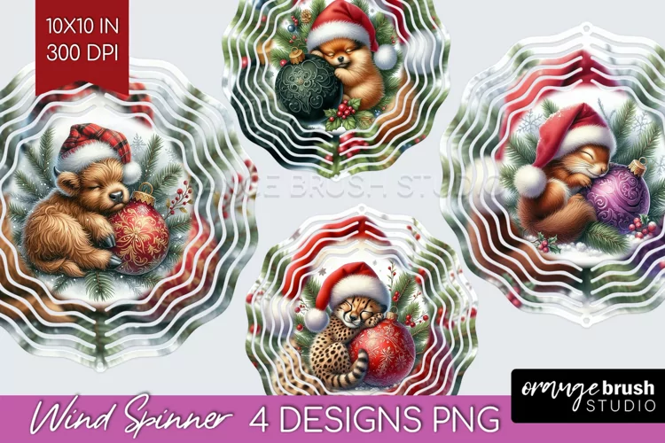 Christmas Animals Wind Spinner Sublimation PNG - Cute Round