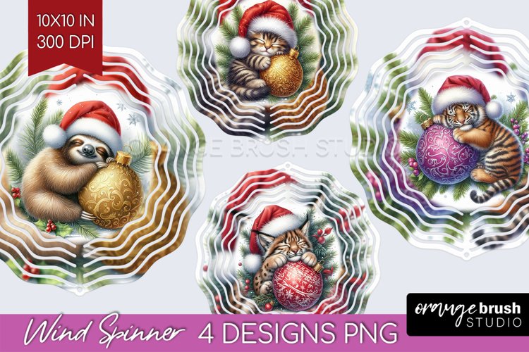 Christmas Animals Wind Spinner Sublimation PNG - Cute Round example image 1