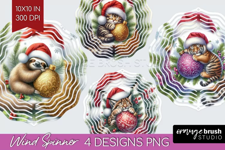 Christmas Animals Wind Spinner Sublimation PNG - Cute Round