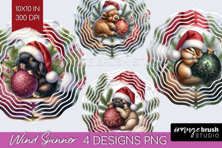 Christmas Animals Wind Spinner Sublimation PNG - Cute Round example image 1