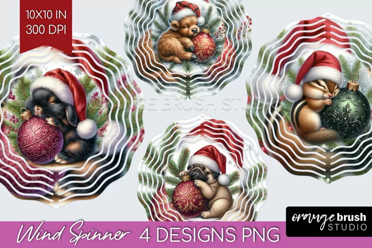 Christmas Animals Wind Spinner Sublimation PNG - Cute Round