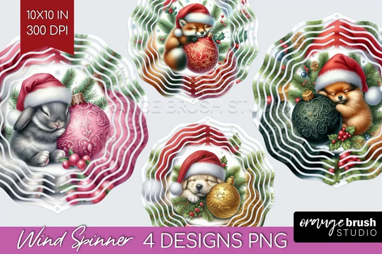 Christmas Animals Wind Spinner Sublimation PNG - Cute Round