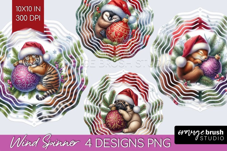 Christmas Animals Wind Spinner Sublimation PNG - Cute Round example image 1