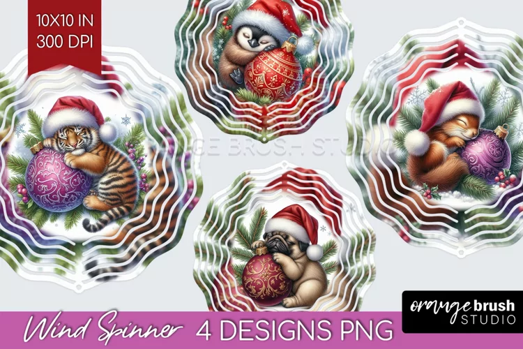 Christmas Animals Wind Spinner Sublimation PNG - Cute Round