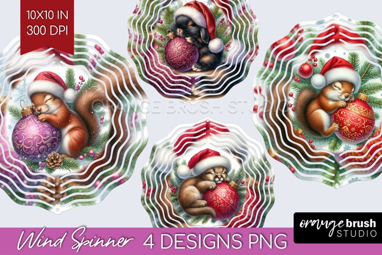 Christmas Animals Wind Spinner Sublimation PNG - Cute Round example image 1