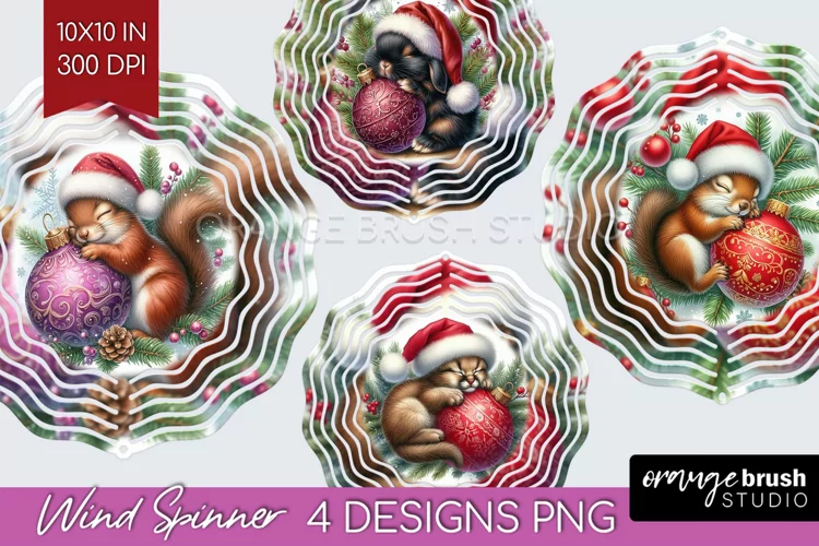 Christmas Animals Wind Spinner Sublimation PNG - Cute Round