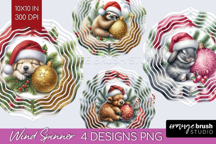 Christmas Animals Wind Spinner Sublimation PNG - Cute Round example image 1