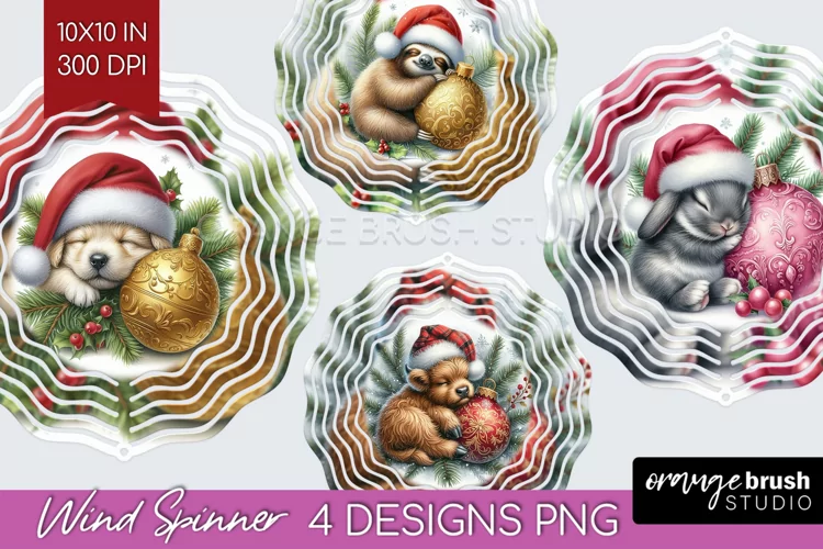Christmas Animals Wind Spinner Sublimation PNG - Cute Round