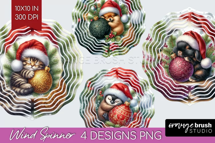 Christmas Animals Wind Spinner Sublimation PNG - Cute Round