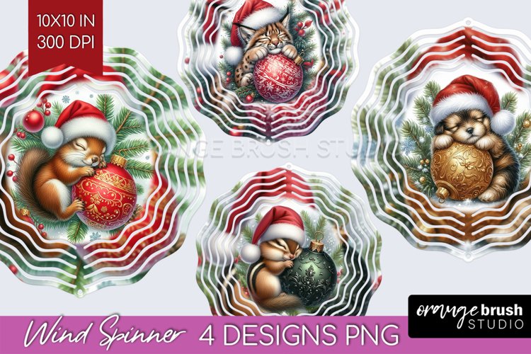 Christmas Animals Wind Spinner Sublimation PNG - Cute Round example image 1