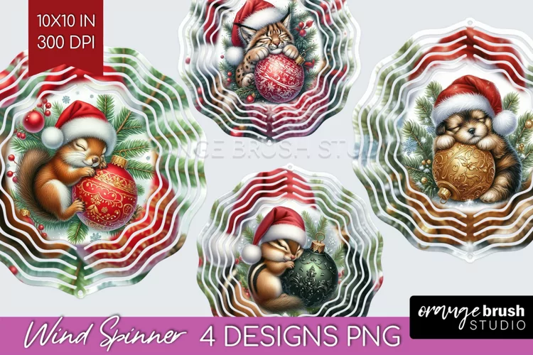 Christmas Animals Wind Spinner Sublimation PNG - Cute Round