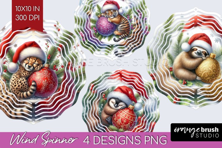 Christmas Animals Wind Spinner Sublimation PNG - Cute Round example image 1