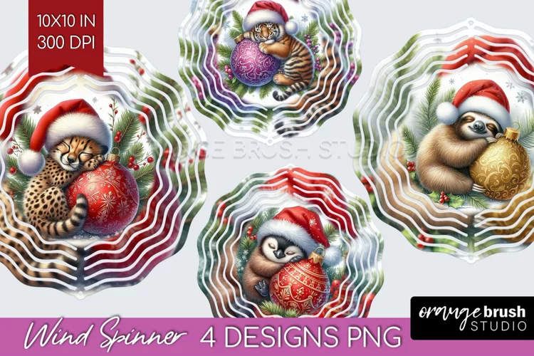Christmas Animals Wind Spinner Sublimation PNG - Cute Round