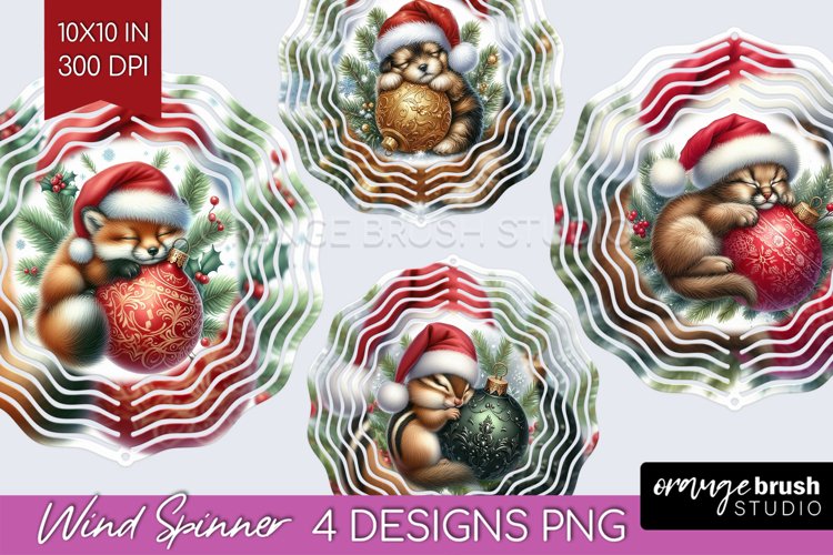 Christmas Animals Wind Spinner Sublimation PNG - Cute Round example image 1
