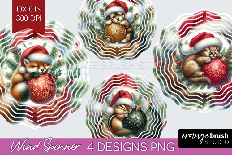Christmas Animals Wind Spinner Sublimation PNG - Cute Round
