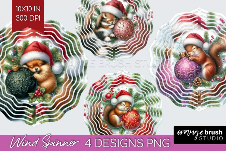 Christmas Animals Wind Spinner Sublimation PNG - Cute Round