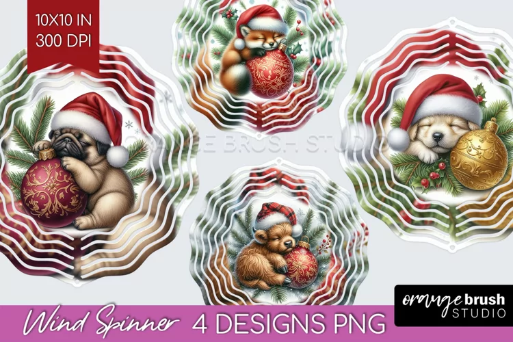Christmas Animals Wind Spinner Sublimation PNG - Cute Round