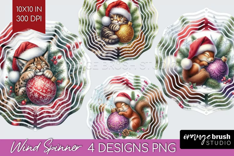 Christmas Animals Wind Spinner Sublimation PNG - Cute Round