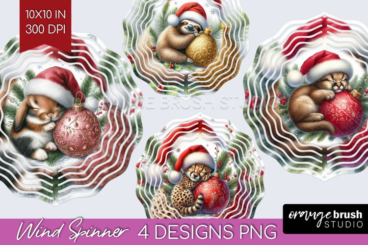 Christmas Animals Wind Spinner Sublimation PNG - Cute Round example image 1
