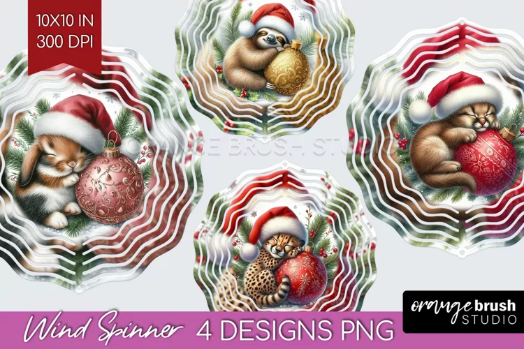 Christmas Animals Wind Spinner Sublimation PNG - Cute Round