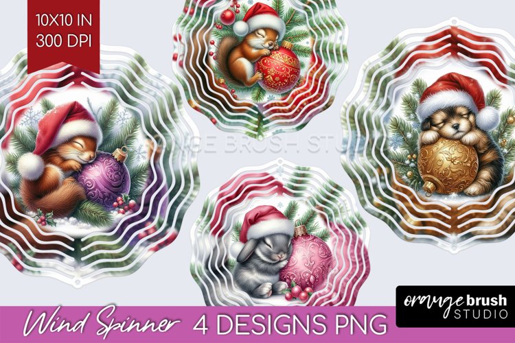 Christmas Animals Wind Spinner Sublimation PNG - Cute Round example image 1