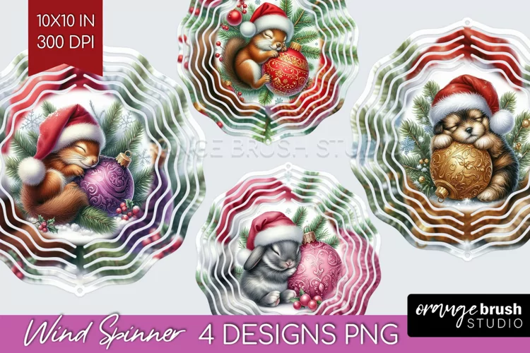 Christmas Animals Wind Spinner Sublimation PNG - Cute Round