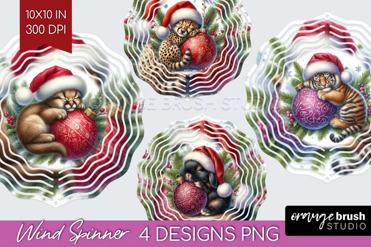 Christmas Animals Wind Spinner Sublimation PNG - Cute Round