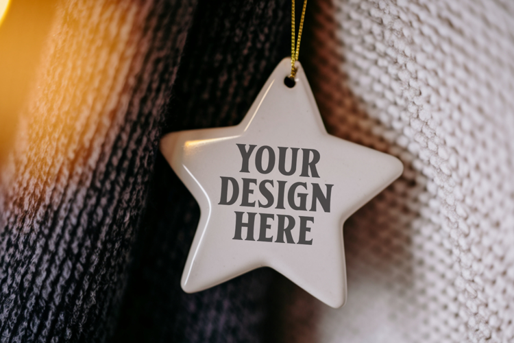 Christmas Star Ceramic Ornaments Mockup