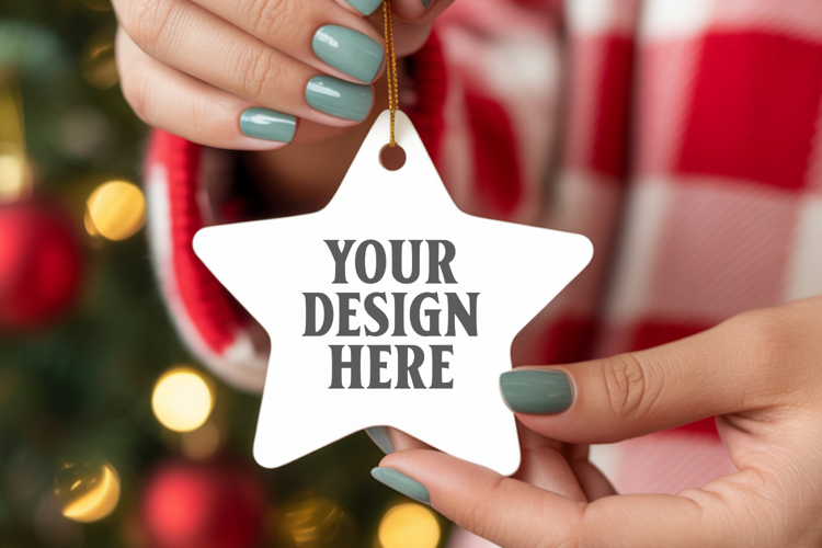 Christmas Star Ceramic Ornaments Mockup | Holiday Star Ornam
