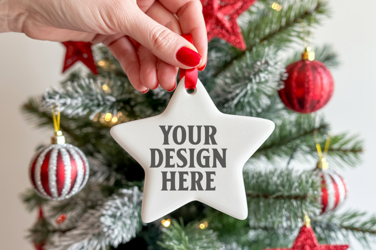 Christmas Star Ceramic Ornament Mockup | Cozy Boho Holiday D