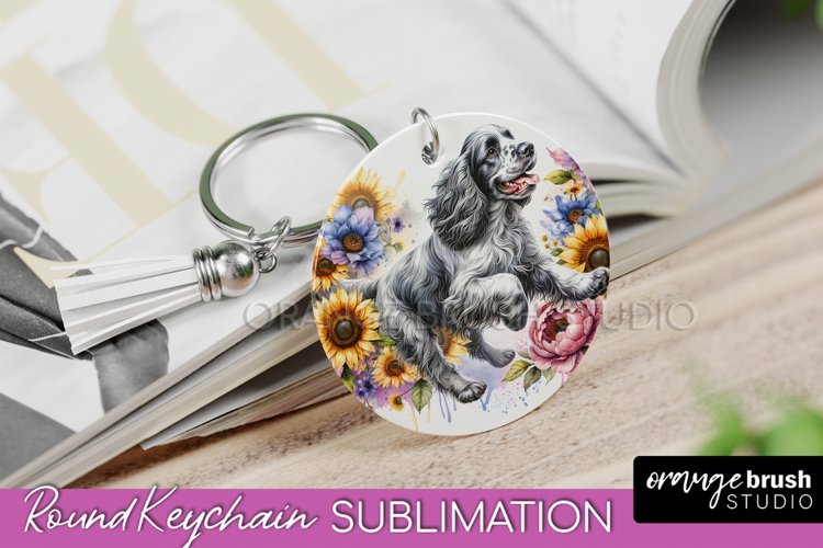 Clumber Spaniel Keychain Dog Sublimation Floral PNG