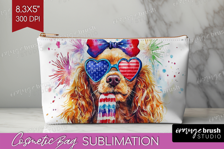 Cocker Spaniel Dog Cosmetic Bag 4th Of July Makeup Bag PNG