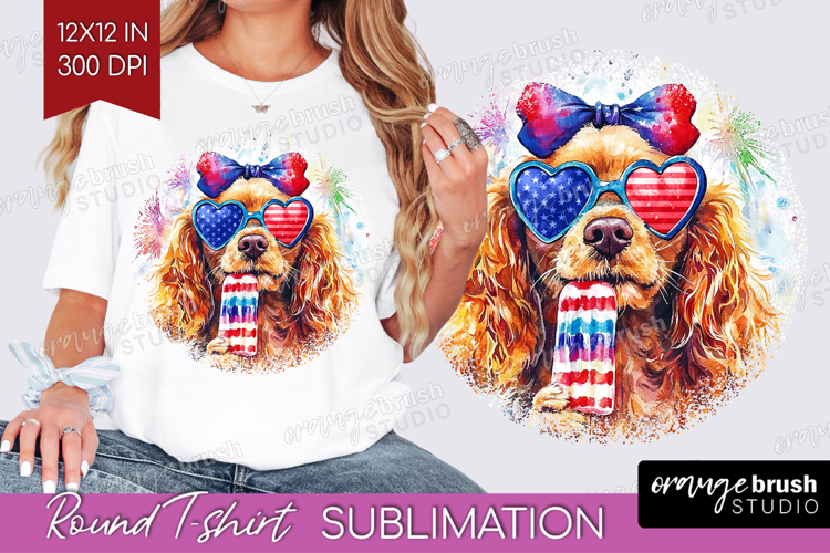 Cocker Spaniel Dog Round Tshirt Background 4th Of July PNG