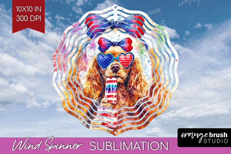Cocker Spaniel Dog Wind Spinner Sublimation PNG 4th Of July