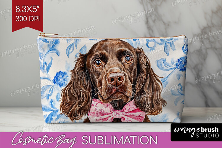 Cocker Spaniel Dog Cosmetic Bag Blue Toile Makeup Bag PNG example image 1