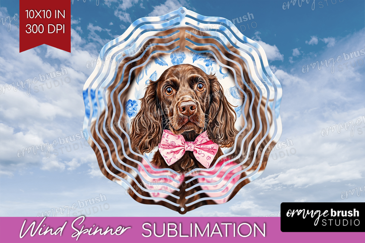 Cocker Spaniel Dog Wind Spinner Sublimation PNG Blue Toile