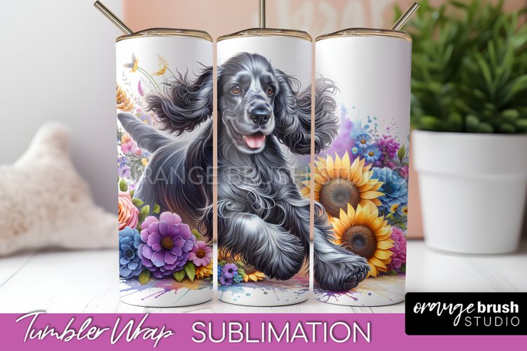 Cocker Spaniel Tumbler Wrap Dog Sublimation Floral PNG