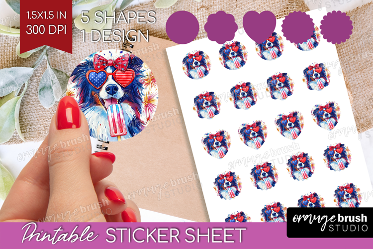 Collie Dog Round Sticker 4th Of July Printable Sticker Sheet