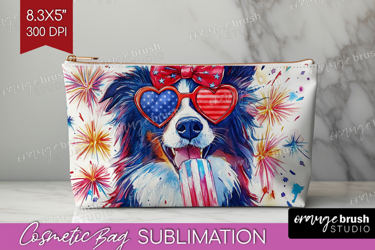 Collie Dog Cosmetic Bag 4th Of July Makeup Bag PNG
