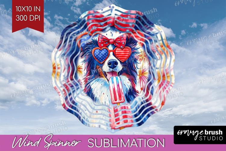 Collie Dog Wind Spinner Sublimation PNG 4th Of July Round