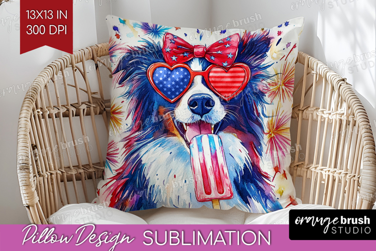 Collie Dog Pillow Sublimation 4th Of July Pillow Cover PNG example image 1