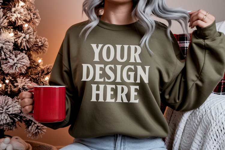Comfort Colors 1566 Blue Spruce Sweatshirt Mockup, Cozy Boho