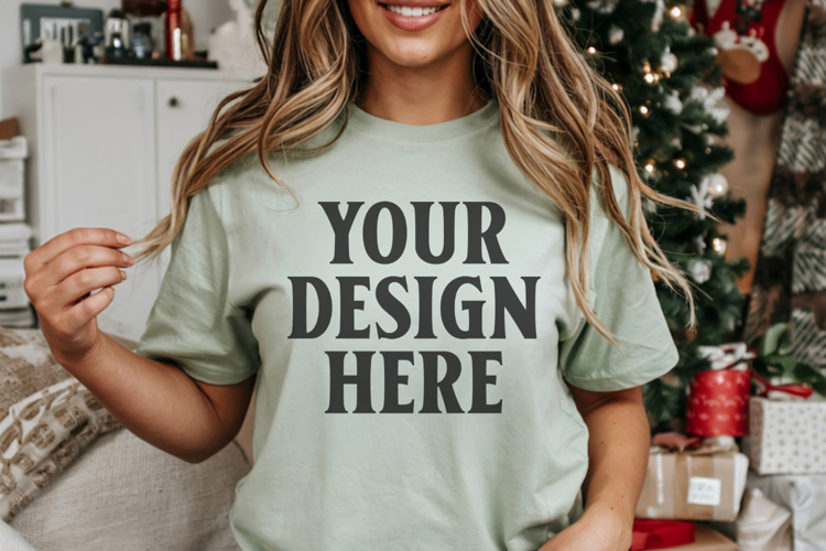 Christmas Comfort Colors 1717 Bay T-Shirt Mockup | Real Mode
