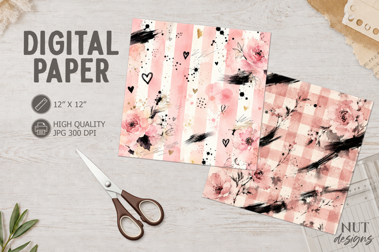 Ink roses Pink Journal junk Vintage Floral Digital Paper
