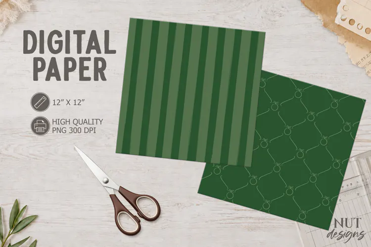 Green Christmas Bow and Stripe Paper Christmas Digital paper
