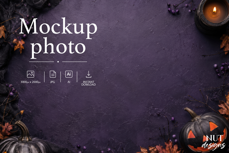 Halloween Flat Lay Mockup Top view Purple background