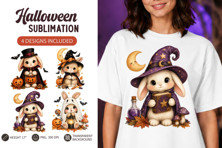 Cute Halloween Bunny Sublimation Baby animals example image 1