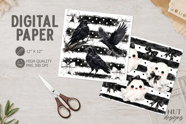 Halloween Raven and Ghost Digital Paper