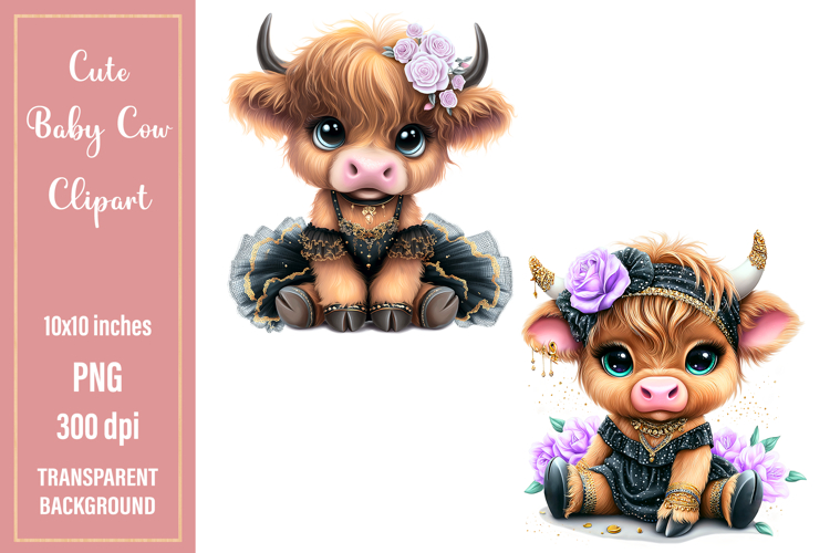 Watercolor Cute Baby Cow Clipart | 2 Sublimation designs